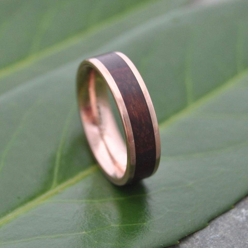 Rose Gold Wooden Wedding Ring, Comfort Fit Lados Guapinol - Naturaleza Organic Jewelry & Wood Rings