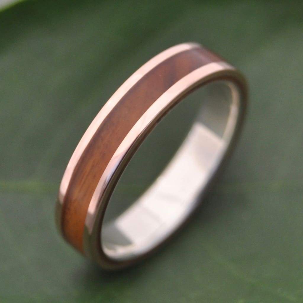 Rose Gold and Silver Lignum Vitae Wooden Ring, Lados Guayacán Wood Ring - Naturaleza Organic Jewelry & Wood Rings