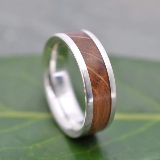 Bourbon Barrel Ring with White Gold, Lados Kentucky Bourbon Barrel Wood Ring - Naturaleza Organic Jewelry & Wood Rings