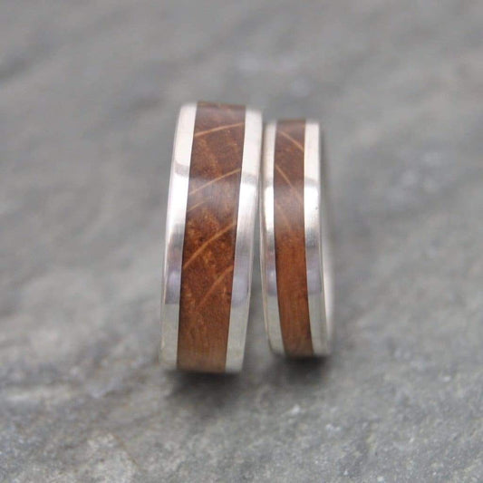 White Gold Kentucky Bourbon Barrel Ring, Lados Wood Ring - Naturaleza Organic Jewelry & Wood Rings