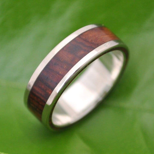 White Gold Cocobolo Wood Wedding Band, Lados Nambaro Wood Ring - Naturaleza Organic Jewelry & Wood Rings