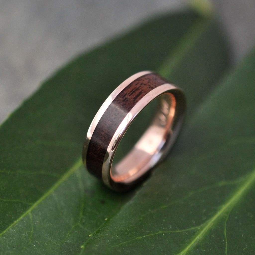 Rose Gold Lados Walnut Wood Ring, Ecofriendly Red Gold Wood Wedding Band, 14k Red Gold Wood Wedding Ring, Mens Gold Wood Ring