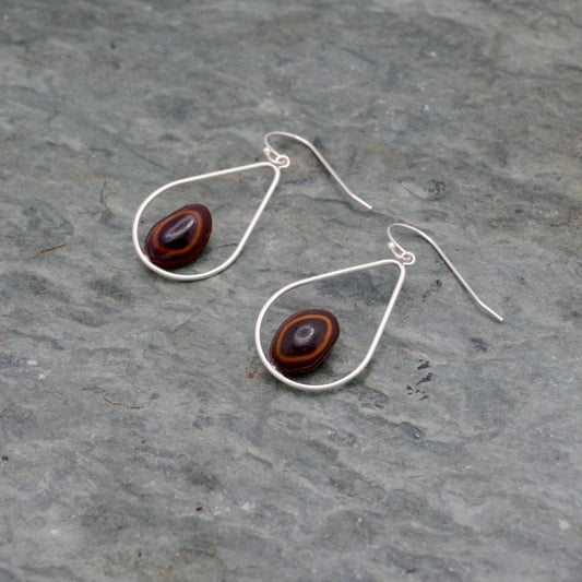 Lagrima Earrings with Guanacaste Seed - teardrop dangle sterling silver earrings ecofriendly earrings organic earrings