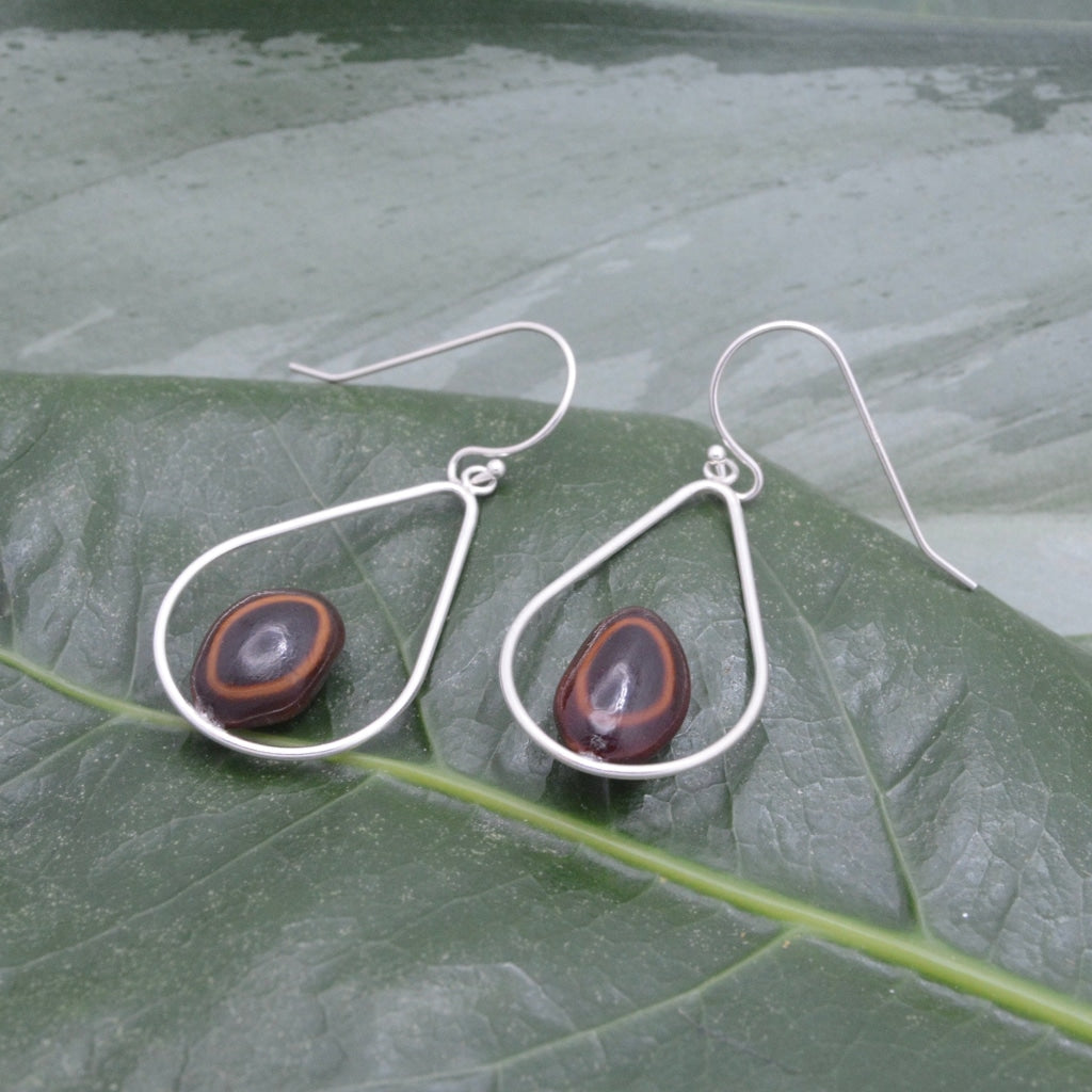 Lagrima Earrings with Guanacaste Seed - teardrop dangle sterling silver earrings ecofriendly earrings organic earrings