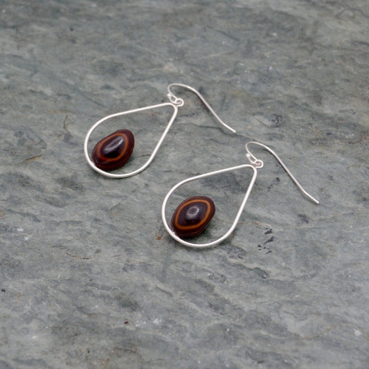 Lagrima Earrings with Guanacaste Seed - teardrop dangle sterling silver earrings ecofriendly earrings organic earrings