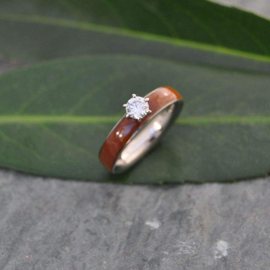 Lignum vitae diamond wood engagement ring in durable Guayacan wood side profile