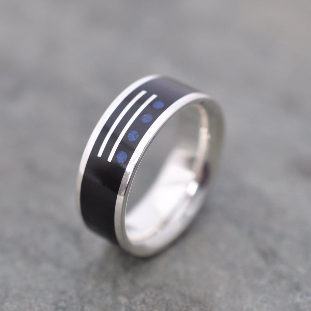 Mayan Numerology Ring with Lapis Lazuli Inlay Custom Number Ring Personalized Wood Ring Custom Wood Ring Fifth Anniversary Ring Stone Inlay