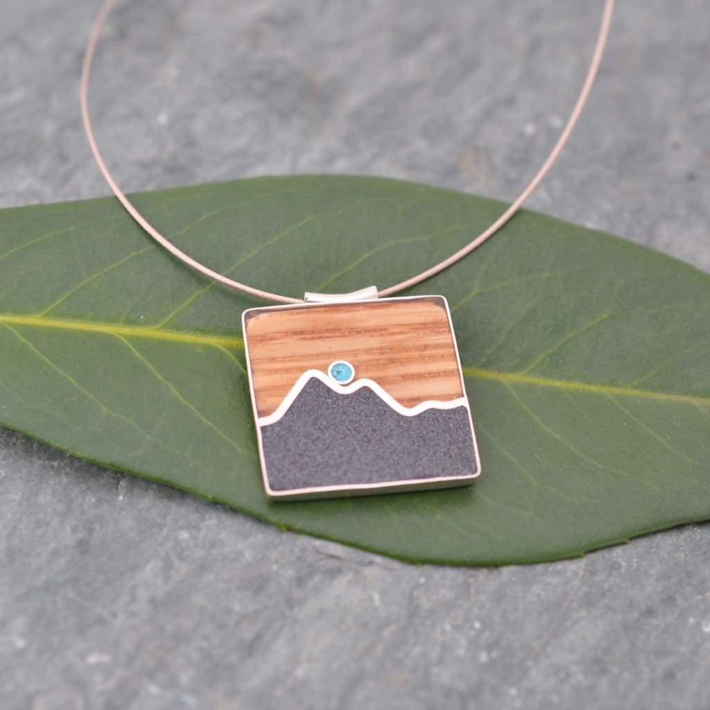 Mountain Wood Necklace, Turquoise Necklace, Mountain Range Necklace, Wood Necklace - Naturaleza Organic Jewelry & Wood Rings