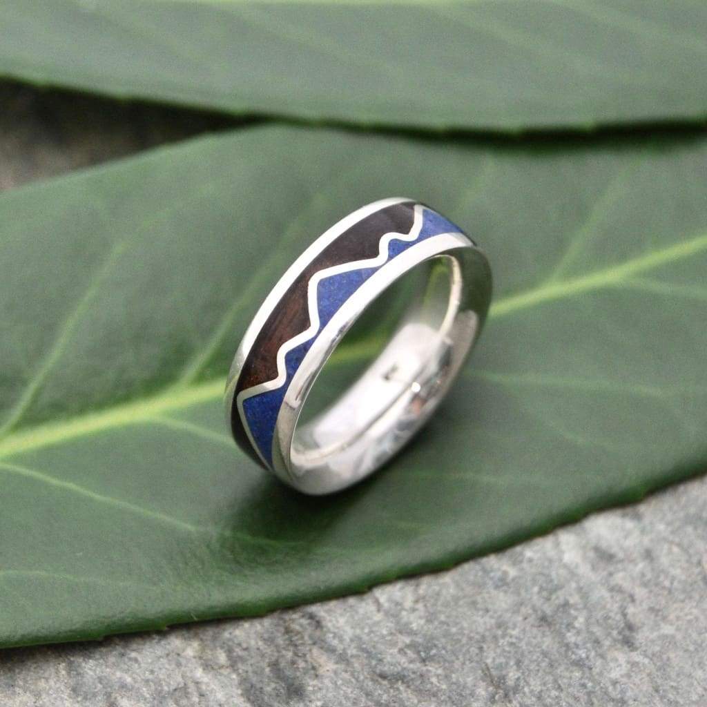 Mountain Range Lapiz Wood Ring, Lapis Lazuli Mountain Inlay Ring - Naturaleza Organic Jewelry & Wood Rings