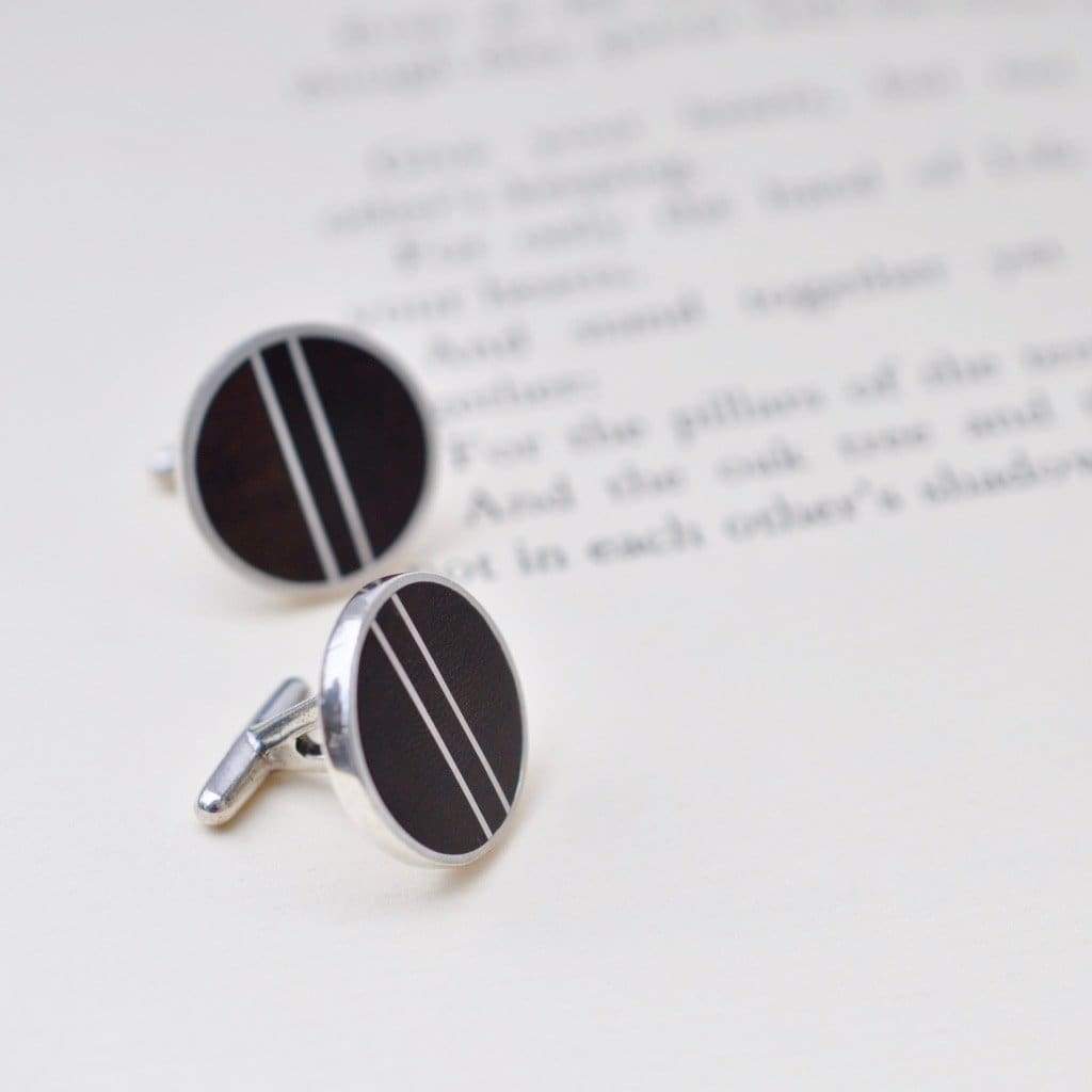 Sterling Silver Wood Cufflinks, Pillars Wood Inlay Cufflinks - Naturaleza Organic Jewelry & Wood Rings