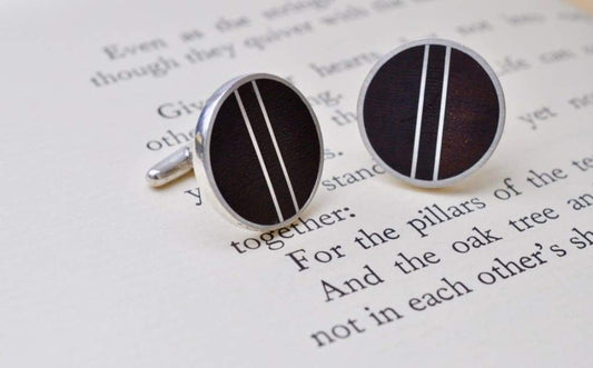 Sterling Silver Wood Cufflinks, Pillars Wood Inlay Cufflinks - Naturaleza Organic Jewelry & Wood Rings