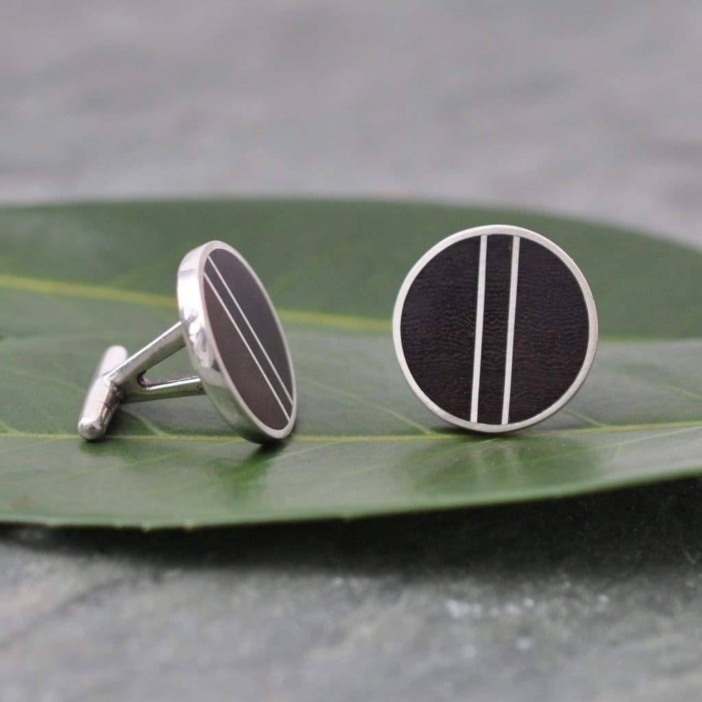 Sterling Silver Wood Cufflinks, Pillars Wood Inlay Cufflinks - Naturaleza Organic Jewelry & Wood Rings