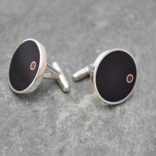 Punto - Wood Cufflinks Coyol with Moran Wood Circle Inlay - Naturaleza Organic Jewelry & Wood Rings