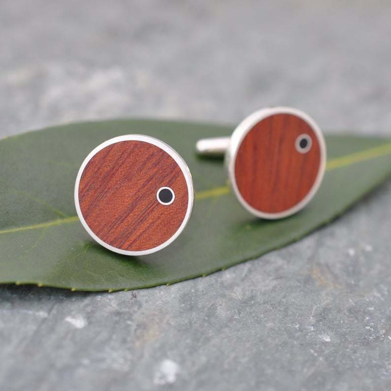 Punto Rosewood Cufflinks with Coyol Circle Inlay - Naturaleza Organic Jewelry & Wood Rings