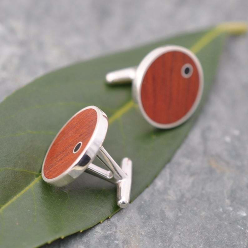 Punto Rosewood Cufflinks with Coyol Circle Inlay - Naturaleza Organic Jewelry & Wood Rings
