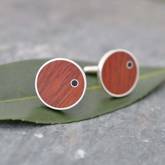 Punto Rosewood Cufflinks with Coyol Circle Inlay - Naturaleza Organic Jewelry & Wood Rings