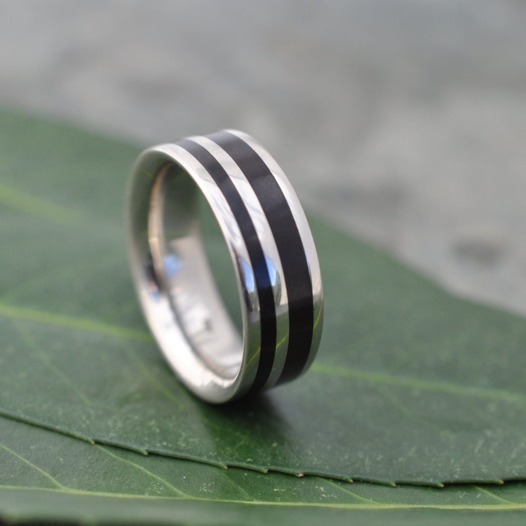Rayo de Luz Coyol Wood White Gold Wedding Ring White Gold Inlay Wood Wedding Band Mens White Gold Wedding Band Black Wood Ring