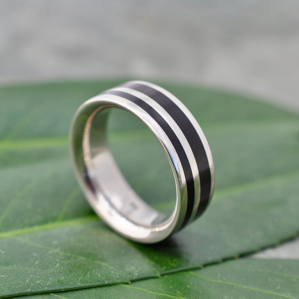 Rayo de Luz Coyol Wood White Gold Wedding Ring White Gold Inlay Wood Wedding Band Mens White Gold Wedding Band Black Wood Ring