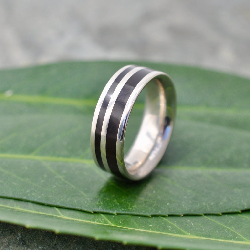 Rayo de Luz Coyol Wood White Gold Wedding Ring White Gold Inlay Wood Wedding Band Mens White Gold Wedding Band Black Wood Ring