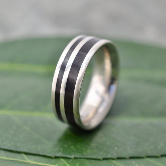 Rayo de Luz Coyol Wood White Gold Wedding Ring White Gold Inlay Wood Wedding Band Mens White Gold Wedding Band Black Wood Ring