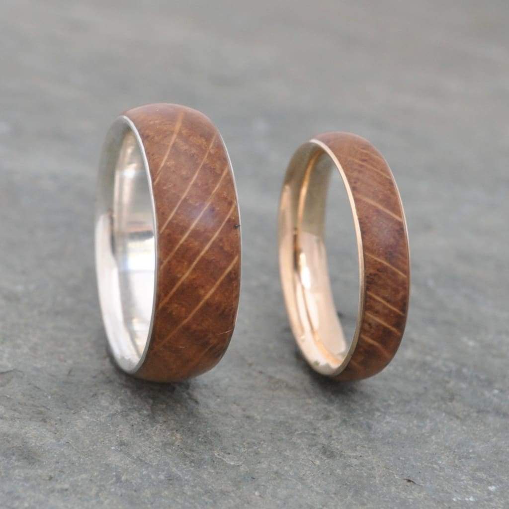 Bourbon Barrel Wedding Band With Recycled Sterling Silver, Comfort Fit Siempre - Naturaleza Organic Jewelry & Wood Rings