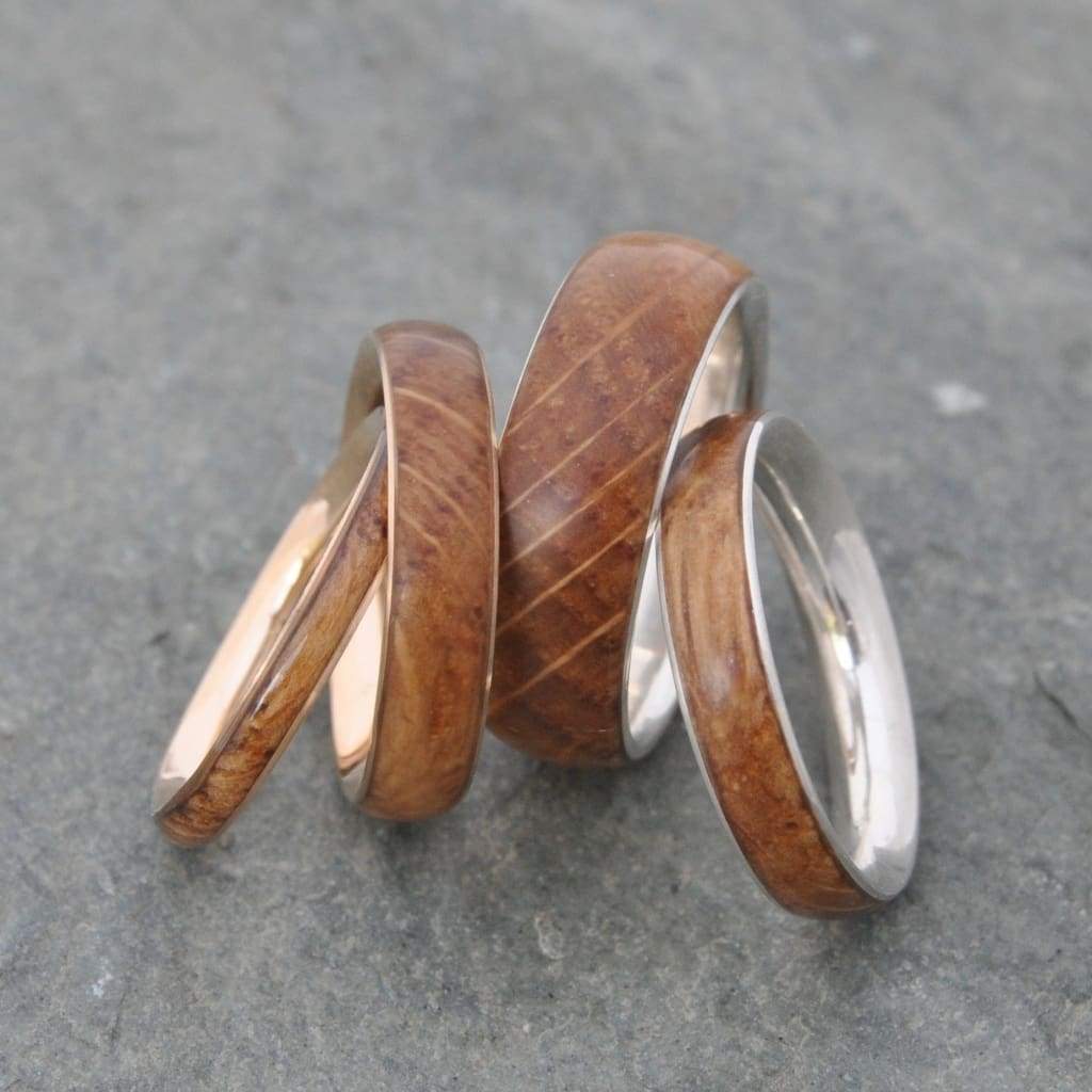 Bourbon Barrel Wedding Band With Recycled Sterling Silver, Comfort Fit Siempre - Naturaleza Organic Jewelry & Wood Rings