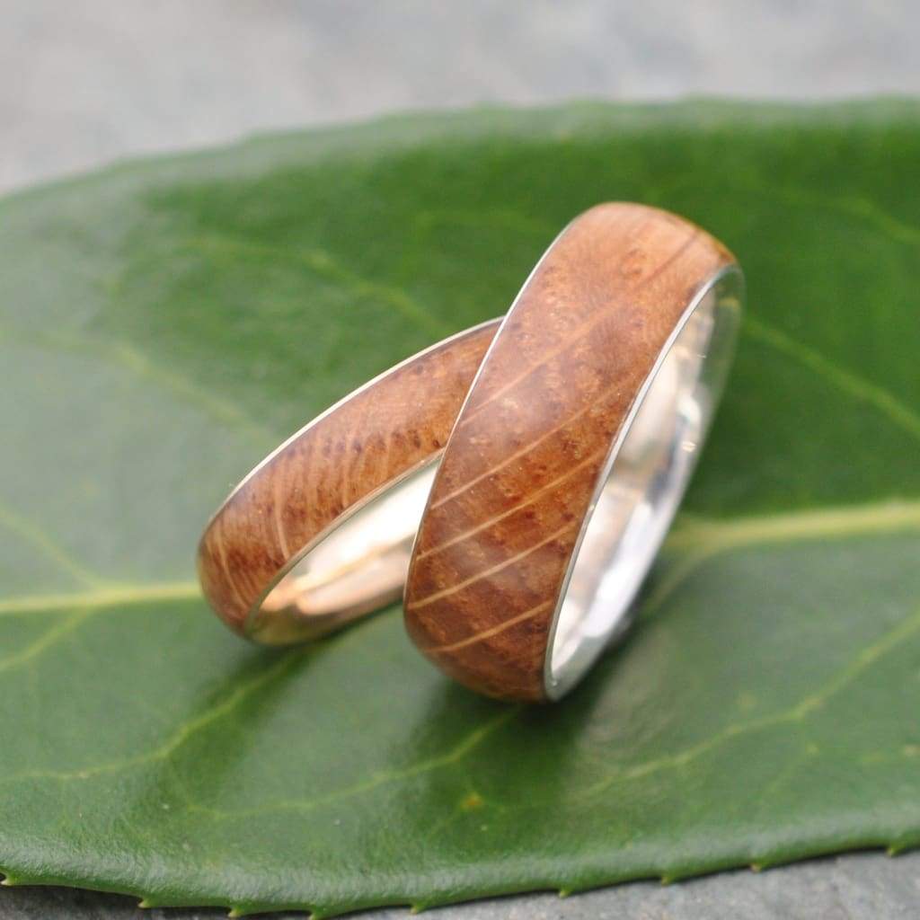 Bourbon Barrel Wedding Band With Recycled Sterling Silver, Comfort Fit Siempre - Naturaleza Organic Jewelry & Wood Rings