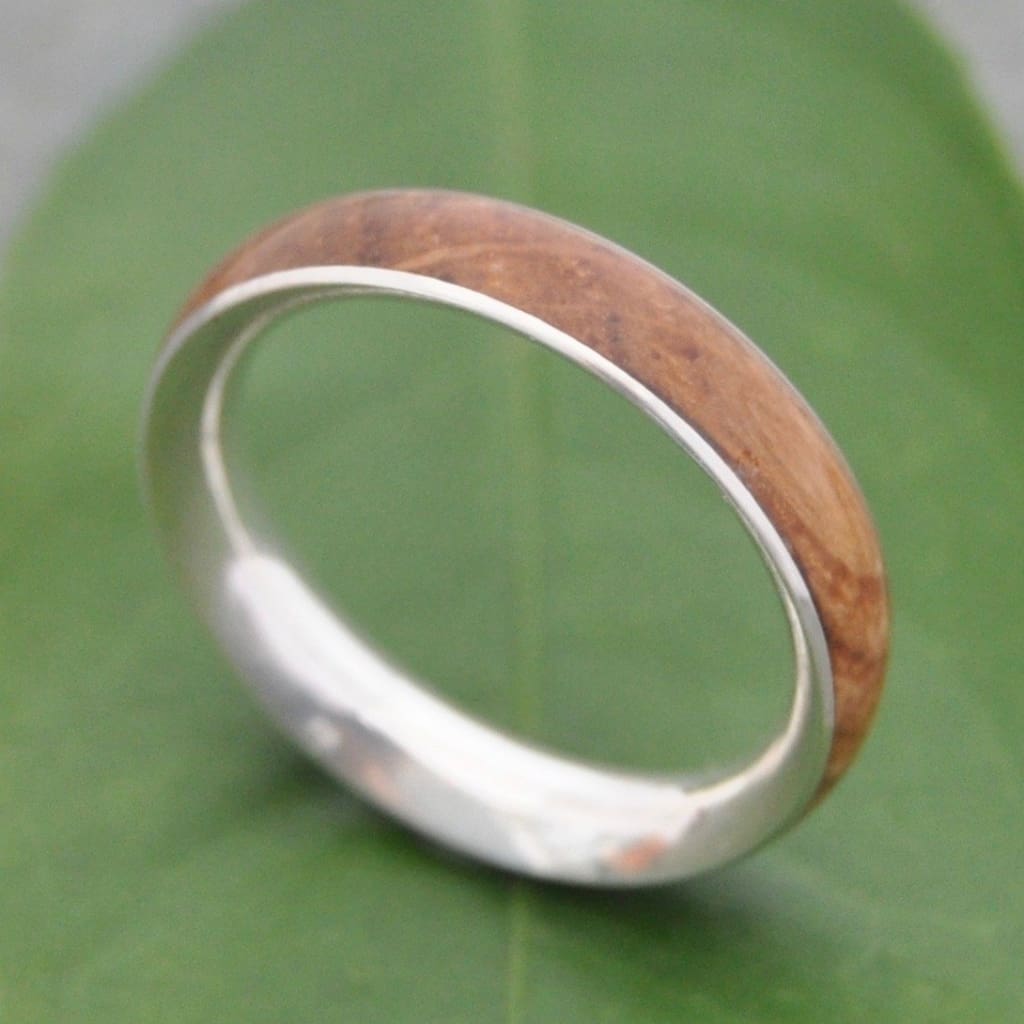 Bourbon Barrel Wedding Band With Recycled Sterling Silver, Comfort Fit Siempre - Naturaleza Organic Jewelry & Wood Rings