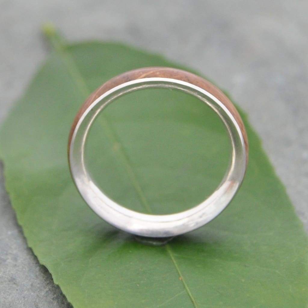 Bourbon Barrel Wedding Band With Recycled Sterling Silver, Comfort Fit Siempre - Naturaleza Organic Jewelry & Wood Rings