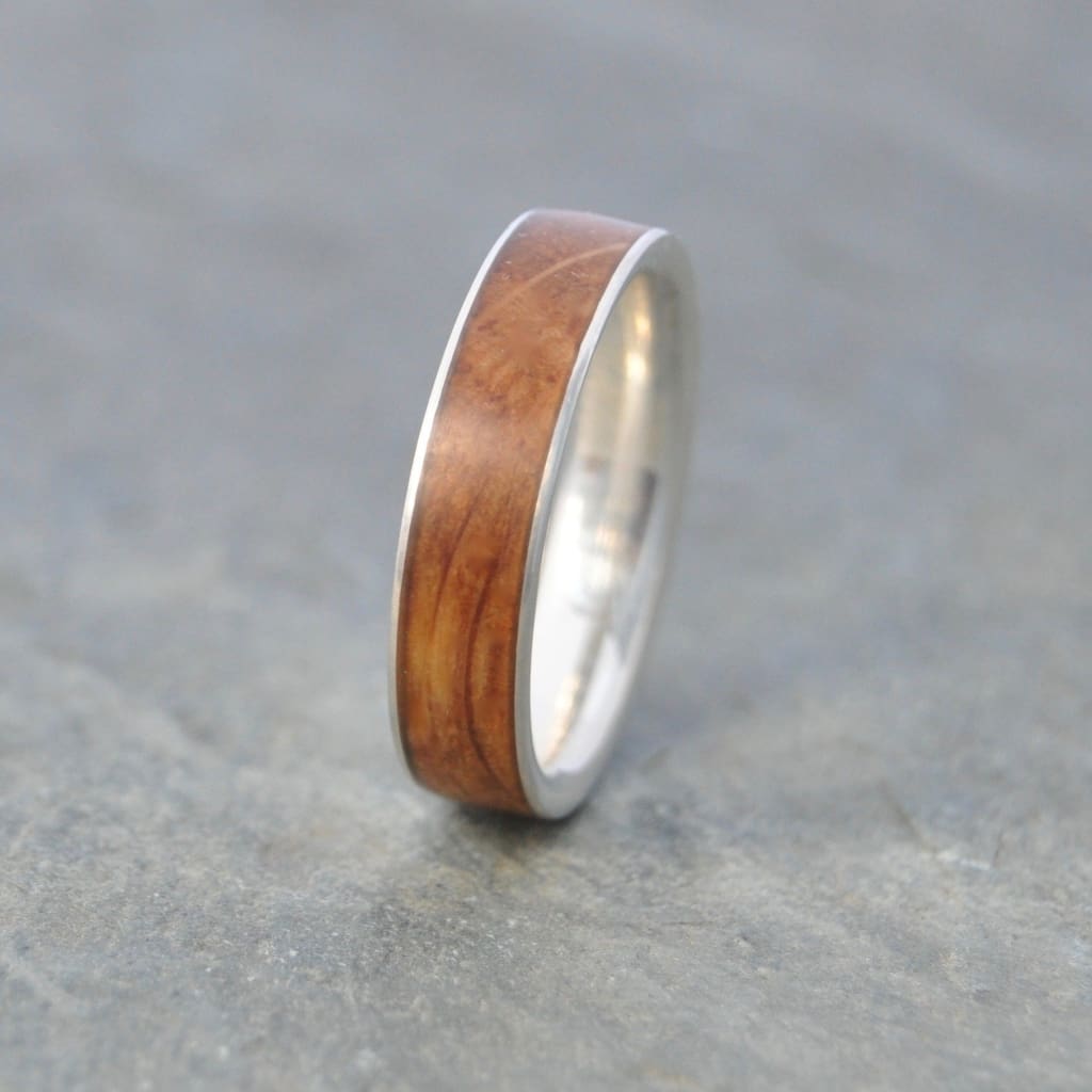 Bourbon Barrel Wedding Band With Recycled Sterling Silver, Comfort Fit Siempre - Naturaleza Organic Jewelry & Wood Rings