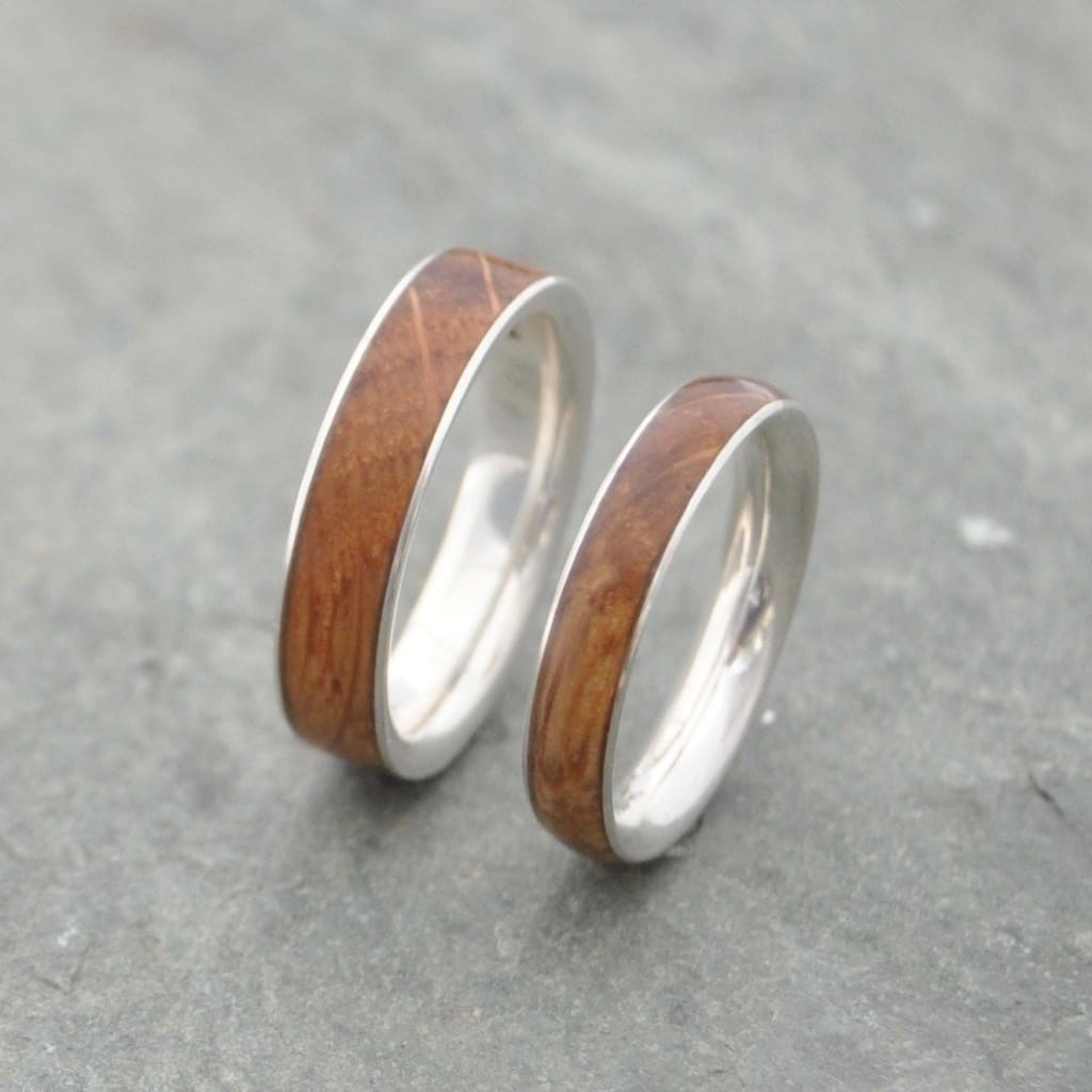 Bourbon Barrel Wedding Band With Recycled Sterling Silver, Comfort Fit Siempre - Naturaleza Organic Jewelry & Wood Rings