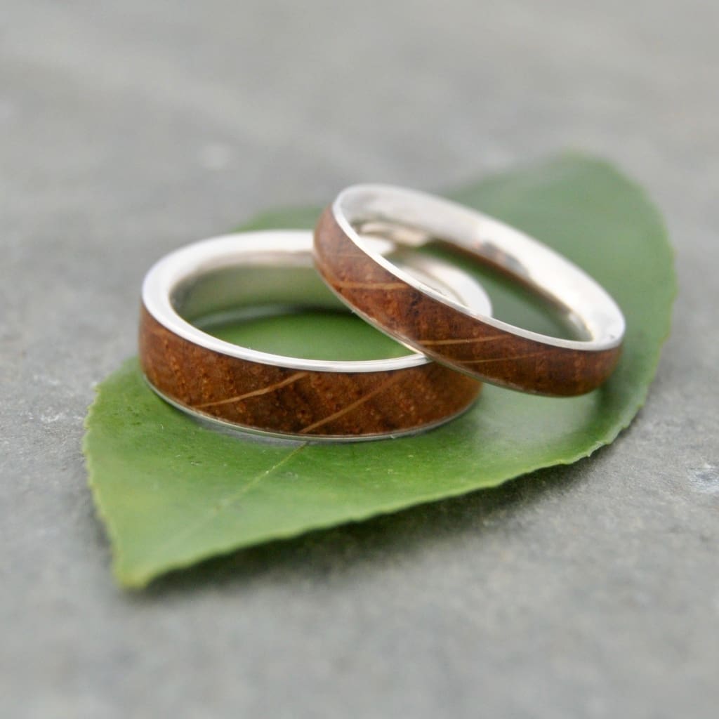 Bourbon Barrel Wedding Band With Recycled Sterling Silver, Comfort Fit Siempre - Naturaleza Organic Jewelry & Wood Rings