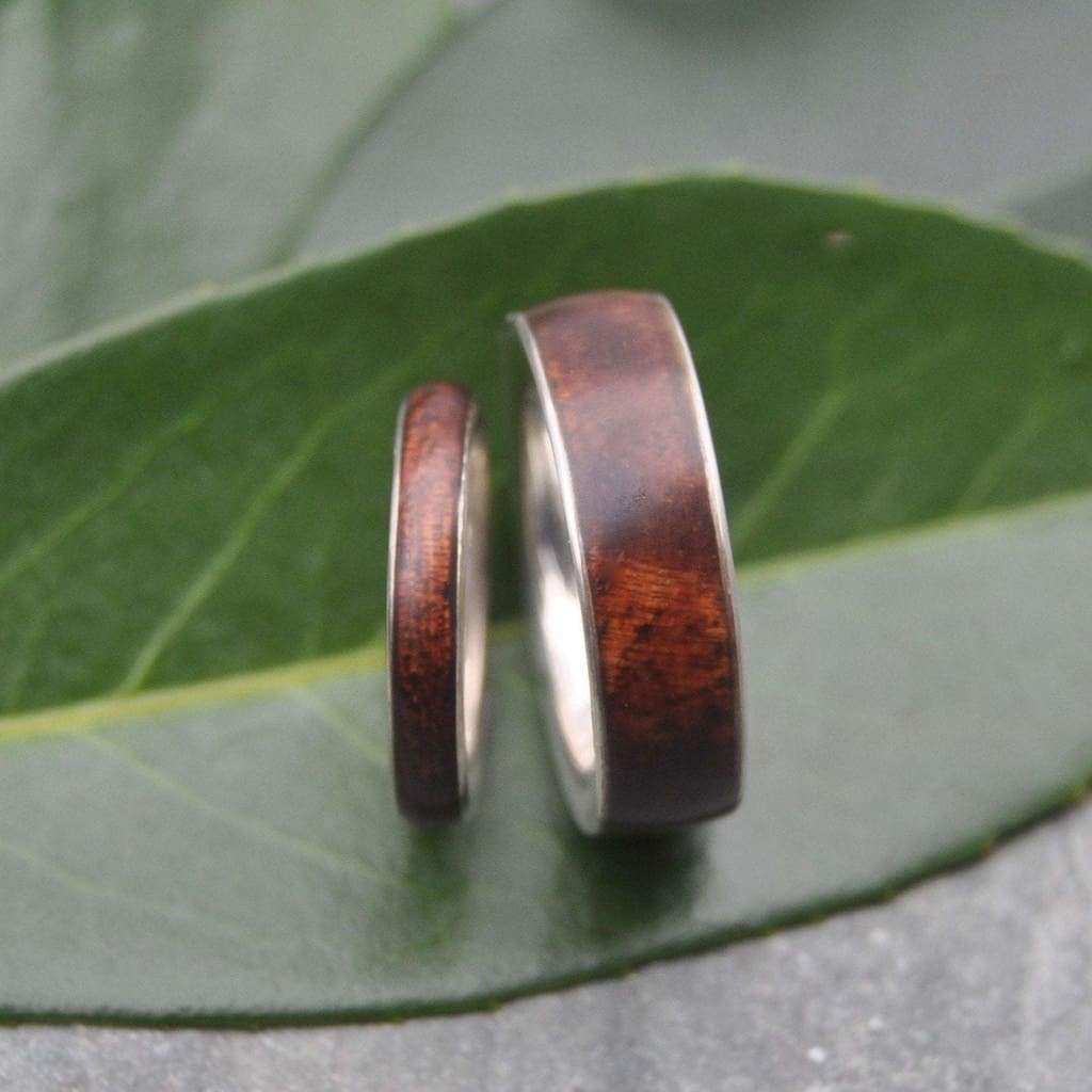 Koa Wood Wedding Band with Recycled Sterling Silver, Comfort Fit Siempre Wood Ring - Naturaleza Organic Jewelry & Wood Rings