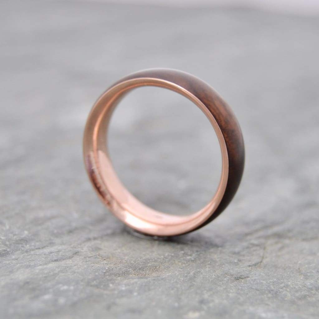 Rose Gold Laurel Macho Wooden Wedding Band, Comfort Fit Siempre Wood Ring - Naturaleza Organic Jewelry & Wood Rings