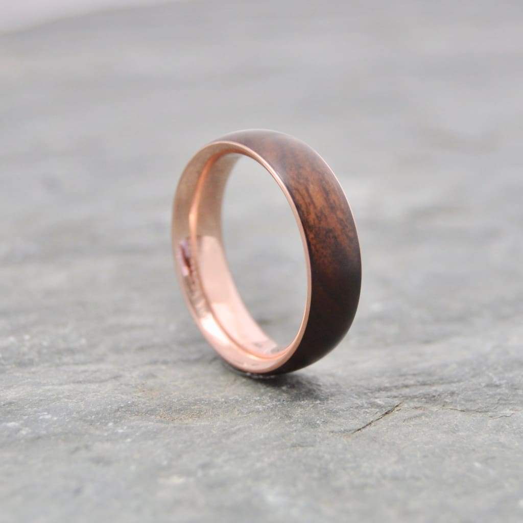 Rose Gold Laurel Macho Wooden Wedding Band, Comfort Fit Siempre Wood Ring - Naturaleza Organic Jewelry & Wood Rings