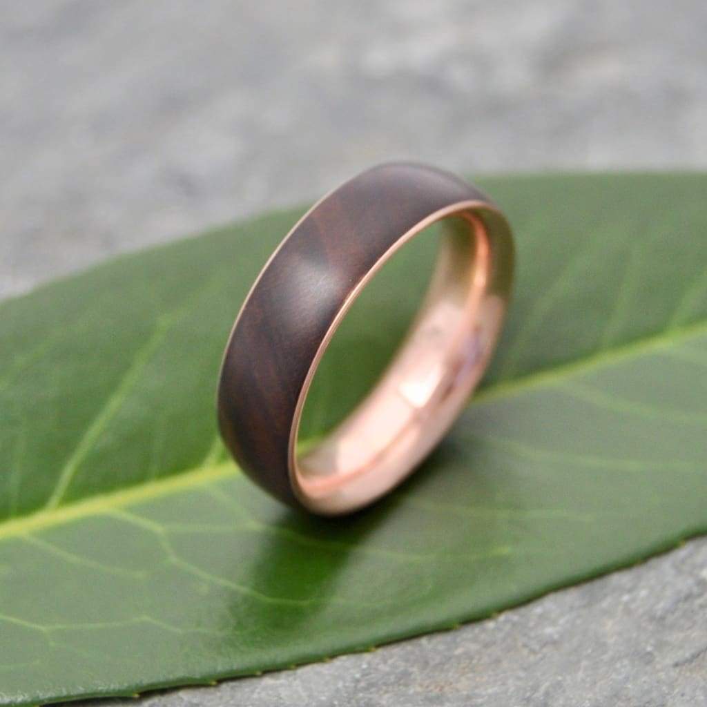 Rose Gold Laurel Macho Wooden Wedding Band, Comfort Fit Siempre Wood Ring - Naturaleza Organic Jewelry & Wood Rings