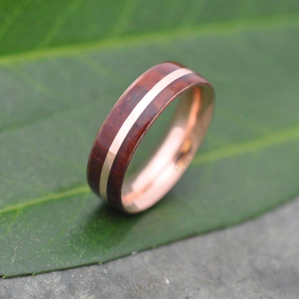 Rose Gold Solsticio Guapinol Wood Ring,  Eco friendly 14k recycled wedding band, Rose Gold And Wood Wedding Ring, Wooden Wedding Band