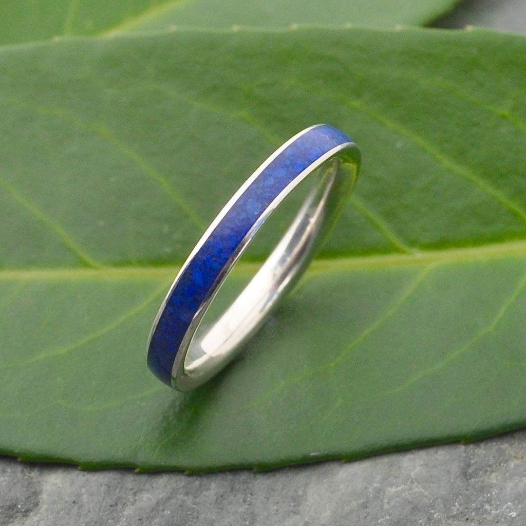 Siempre Lapis Lazuli White Gold Wedding Band Lapiz Lazuli Ring White Gold Stone Wood Wedding Ring Wooden Ring Stone Inlay Ring