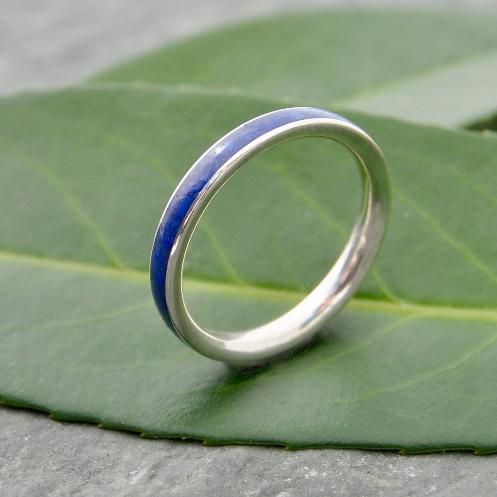 Siempre Lapis Lazuli White Gold Wedding Band Lapiz Lazuli Ring White Gold Stone Wood Wedding Ring Wooden Ring Stone Inlay Ring