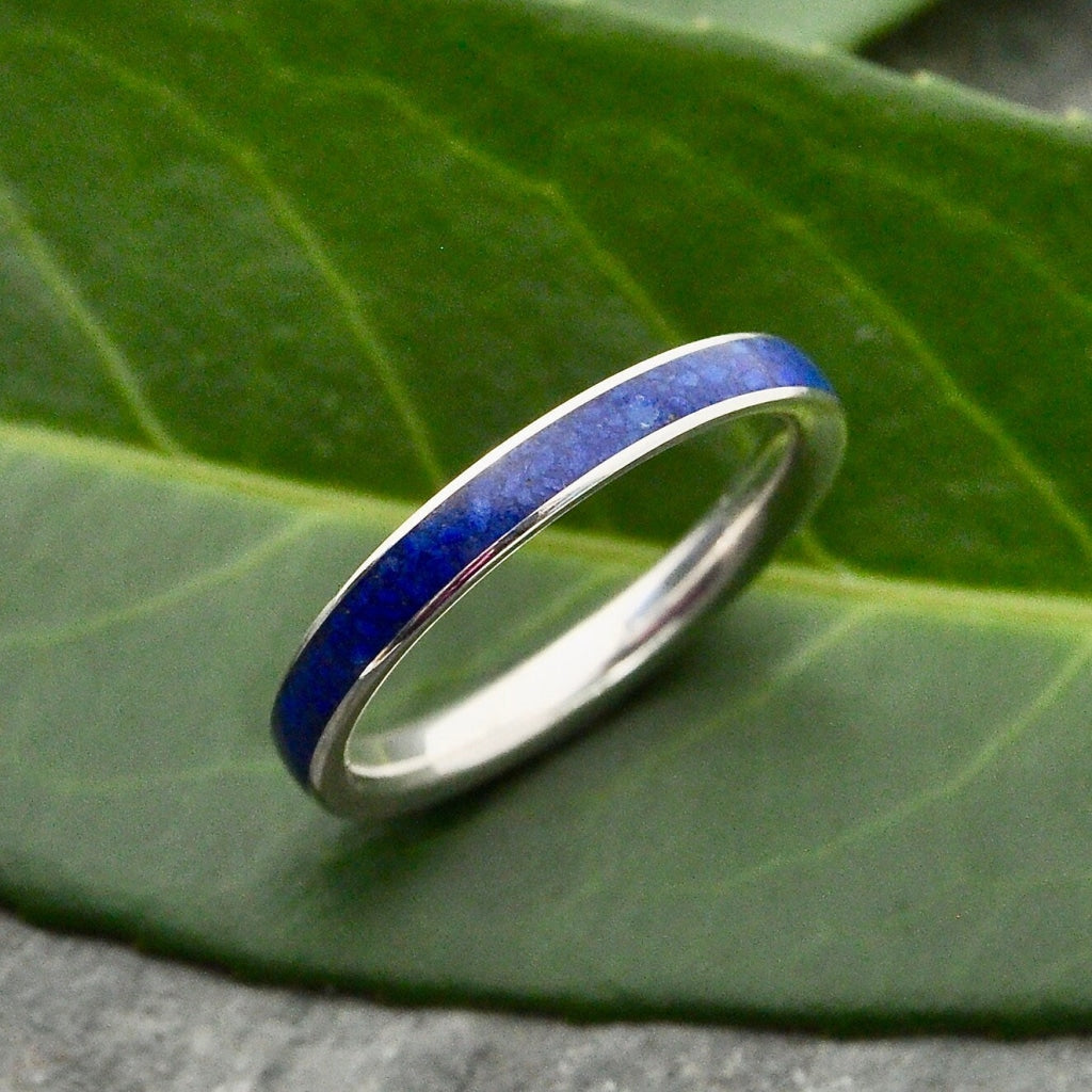 Siempre Lapis Lazuli White Gold Wedding Band Lapiz Lazuli Ring White Gold Stone Wood Wedding Ring Wooden Ring Stone Inlay Ring