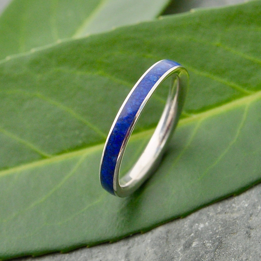 Siempre Lapis Lazuli White Gold Wedding Band Lapiz Lazuli Ring White Gold Stone Wood Wedding Ring Wooden Ring Stone Inlay Ring