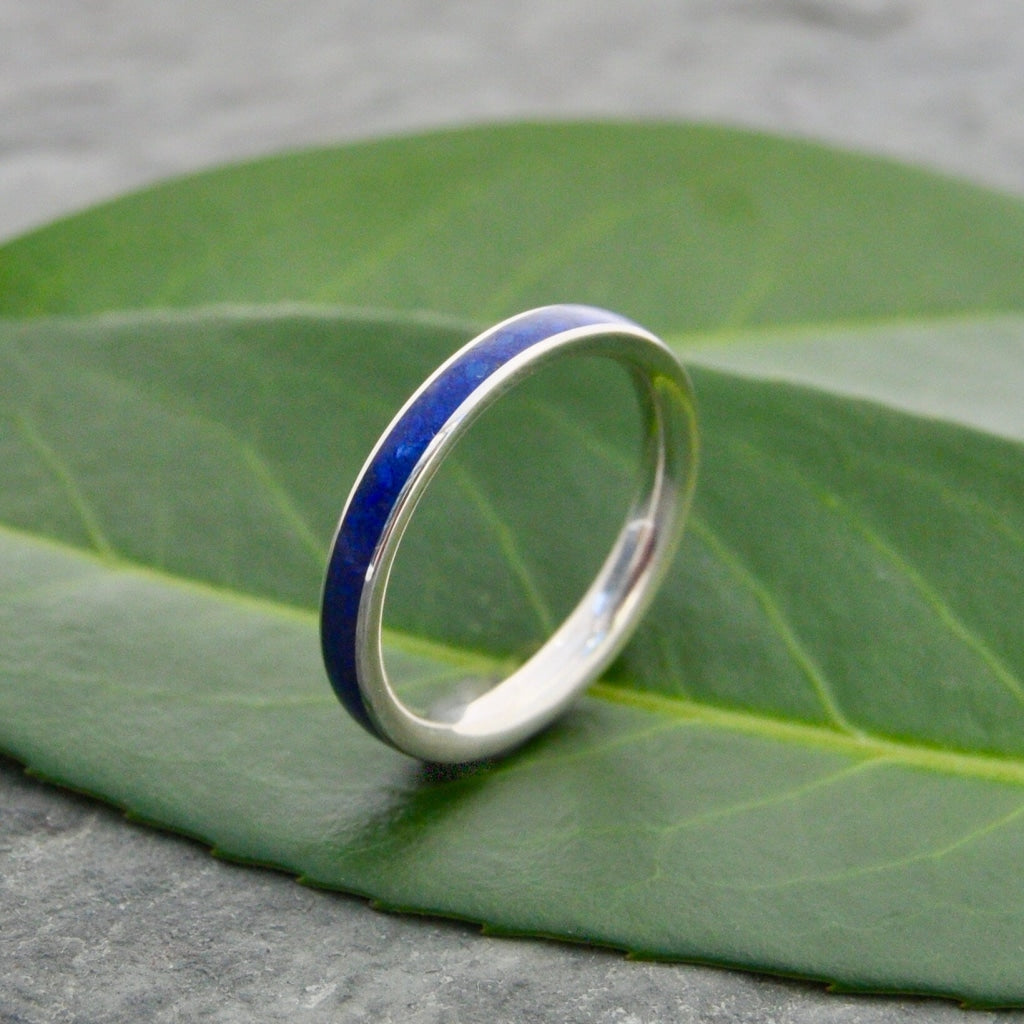 Siempre Lapis Lazuli White Gold Wedding Band Lapiz Lazuli Ring White Gold Stone Wood Wedding Ring Wooden Ring Stone Inlay Ring