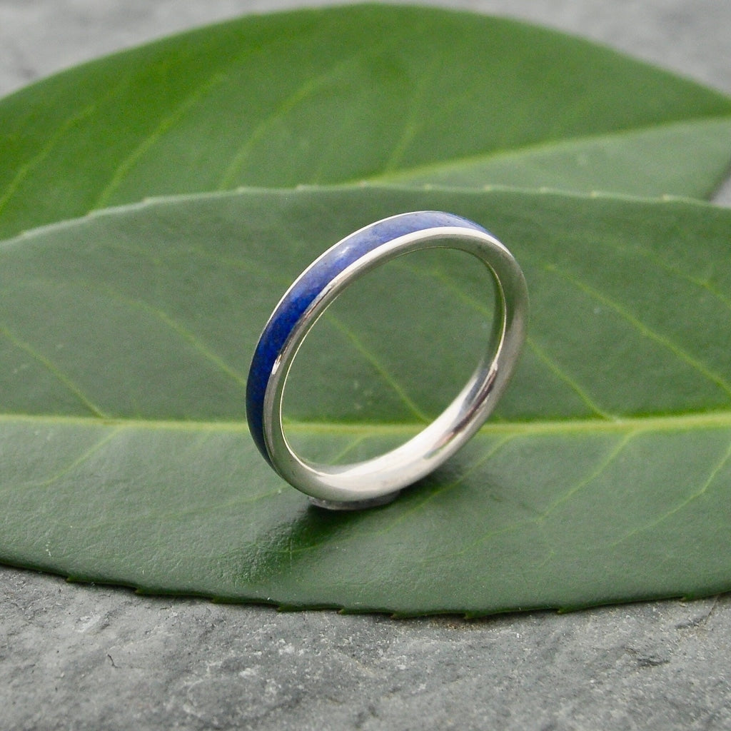 Siempre Lapis Lazuli White Gold Wedding Band Lapiz Lazuli Ring White Gold Stone Wood Wedding Ring Wooden Ring Stone Inlay Ring