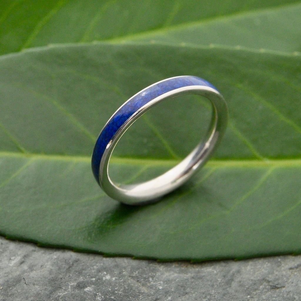 Siempre Lapis Lazuli White Gold Wedding Band Lapiz Lazuli Ring White Gold Stone Wood Wedding Ring Wooden Ring Stone Inlay Ring