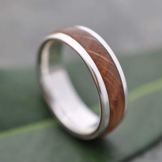 Bourbon Barrel Ring, Comfort Fit Silver Tierra Wooden Ring - Naturaleza Organic Jewelry & Wood Rings