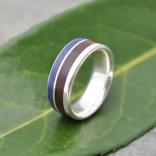 Lapiz Azul Wood Ring, Comfort Fit Un Lado Asi with Silver - Naturaleza Organic Jewelry & Wood Rings