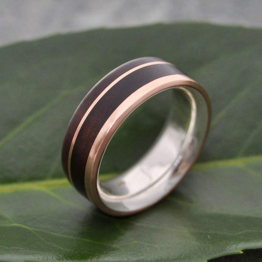 Rose Gold and Silver Wooden Wedding Ring, Un Lado Asi Nacascolo Comfort Fit - Naturaleza Organic Jewelry & Wood Rings