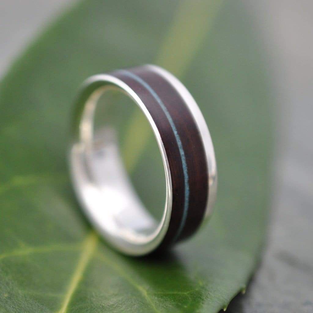 Turquoise Wood Ring, Silver Comfort Fit Un Lado Asi Nacascolo - Naturaleza Organic Jewelry & Wood Rings