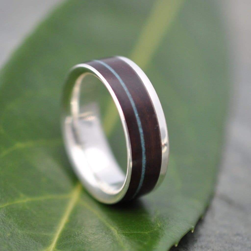 Turquoise Wood Ring, Silver Comfort Fit Un Lado Asi Nacascolo - Naturaleza Organic Jewelry & Wood Rings