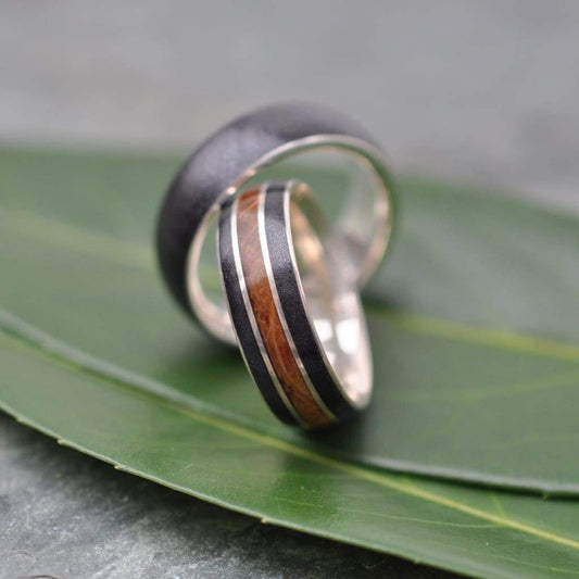 Volcanic Sand, Titanium Ore Comfort Fit Wedding Band with Recycled Sterling Silver - Naturaleza Organic Jewelry & Wood Rings